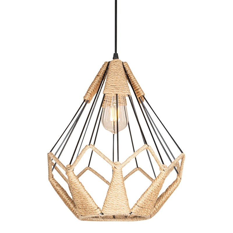 Pyramid Cage Rope Pendant Lighting Industrial Coffee Shop Hanging Pendant Light in Beige