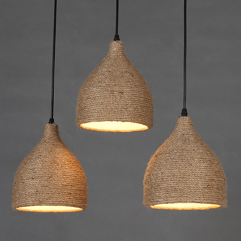 Cup-Shaped Dinning Room Hanging Light Fixture Industrial Rope Beige Pendant Lighting Fixture
