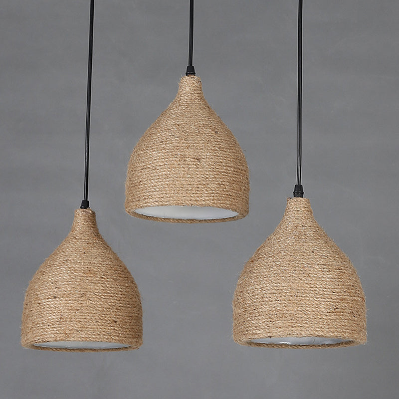 Cup-Shaped Dinning Room Hanging Light Fixture Industrial Rope Beige Pendant Lighting Fixture