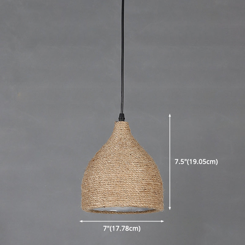 Cup-Shaped Dinning Room Hanging Light Fixture Industrial Rope Beige Pendant Lighting Fixture