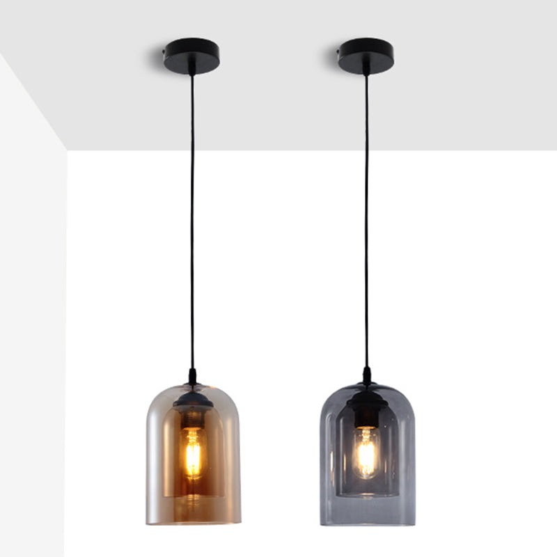 Glass Cylindrical Pendant Lighting Modern Style Hanging Pendant Light for Dinning Room