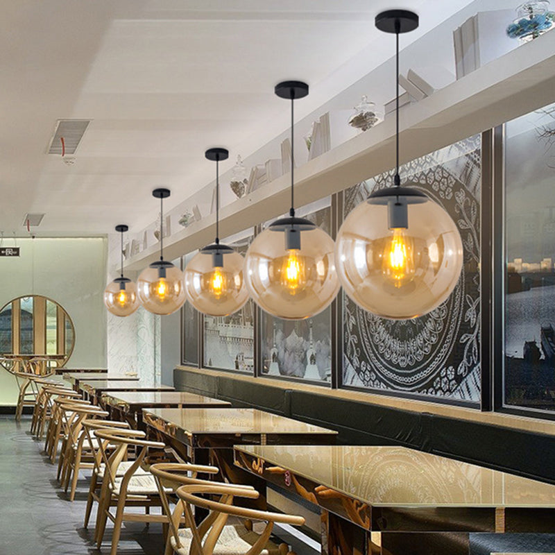 Restaurant Pendant Lighting Fixture Minimalist Style Pendant Ceiling Light with Orb Glass Shade