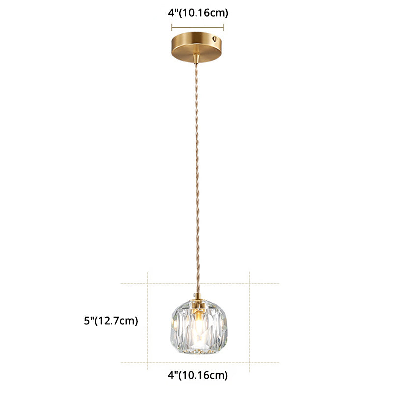 Globe Shape Pendant Lighting Fixture Contemporary Style Crystal Gold Hanging Lamp Kit