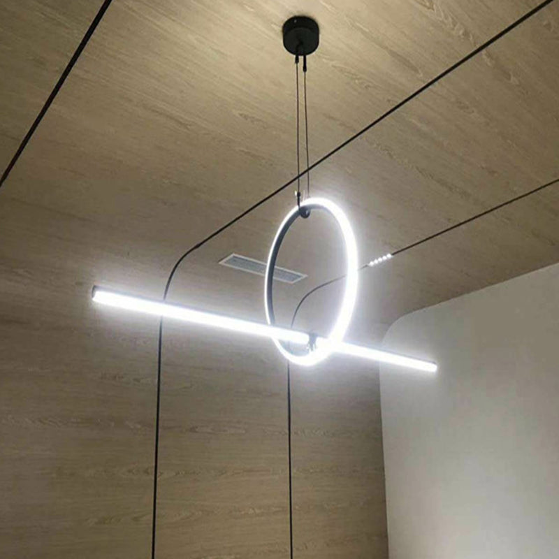 Lines Shape Hanging Pendant Light Contemporary Metal LED Office Suspended Lighting Fixture in Black