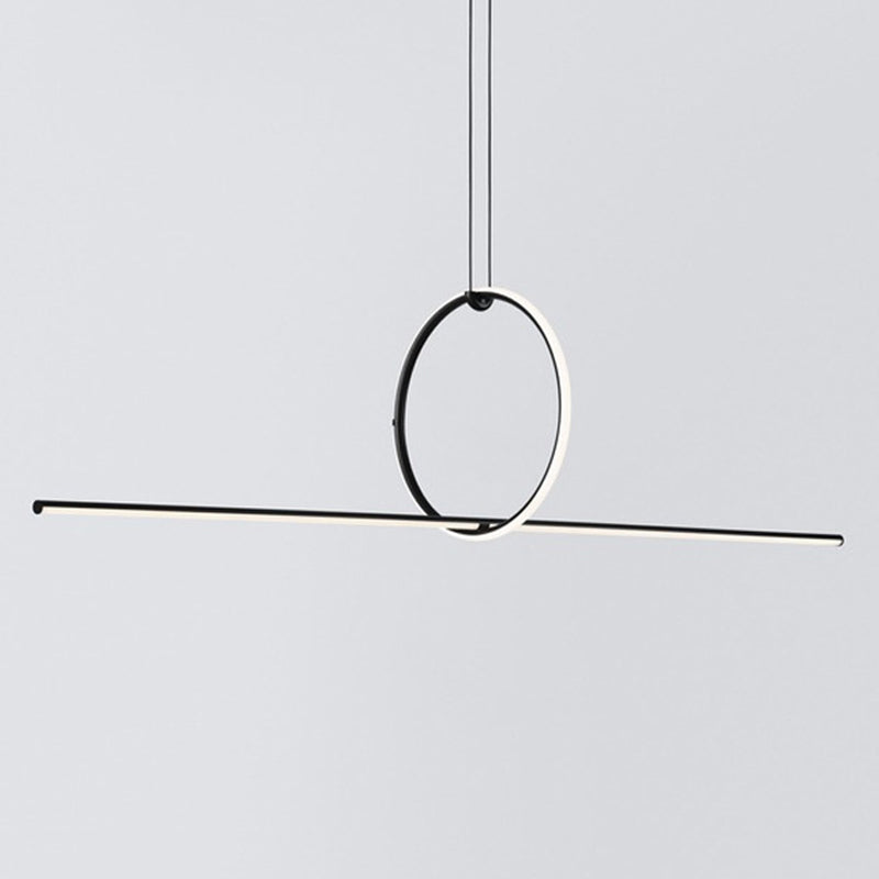 Lines Shape Hanging Pendant Light Contemporary Metal LED Office Suspended Lighting Fixture in Black