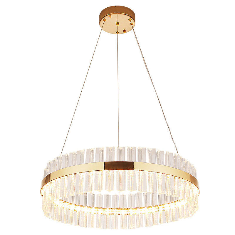 Gold Circular Ring Pendant Lighting Fixture Modern LED Crystal Ceiling Suspension Lamp