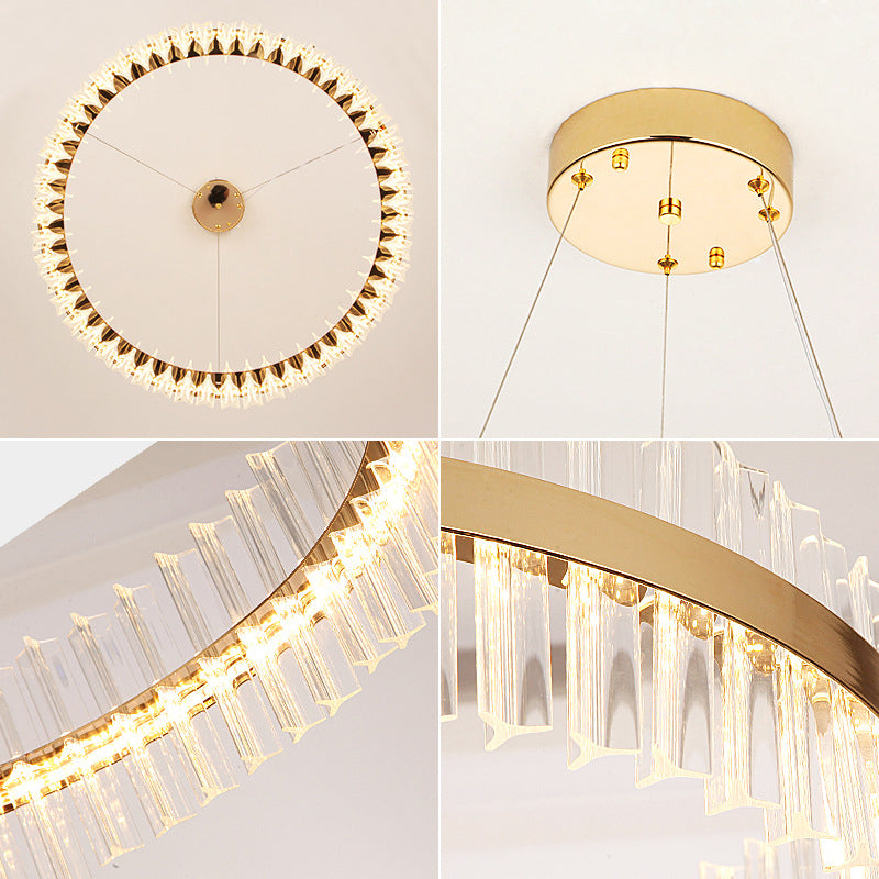 Funzione illuminazione a sospensione ad anello circolare oro lampada sospensione a soffitto a LED moderno