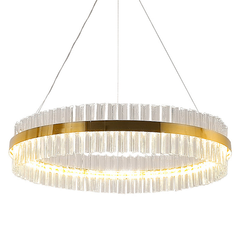 Gold Circular Ring Pendant Lighting Fixture Modern LED Crystal Ceiling Suspension Lamp