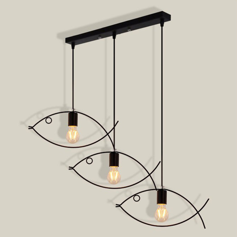 Pendant Lighting Fixture Industrial Style Dinning Room Hanging Ceiling Light with Fish Metal Shade in Black
