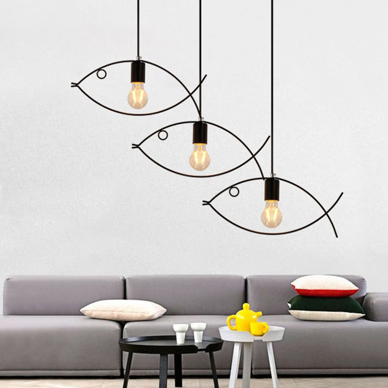 Pendant Lighting Fixture Industrial Style Dinning Room Hanging Ceiling Light with Fish Metal Shade in Black