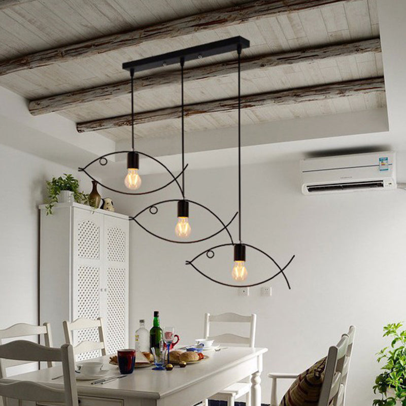Pendant Lighting Fixture Industrial Style Dinning Room Hanging Ceiling Light with Fish Metal Shade in Black