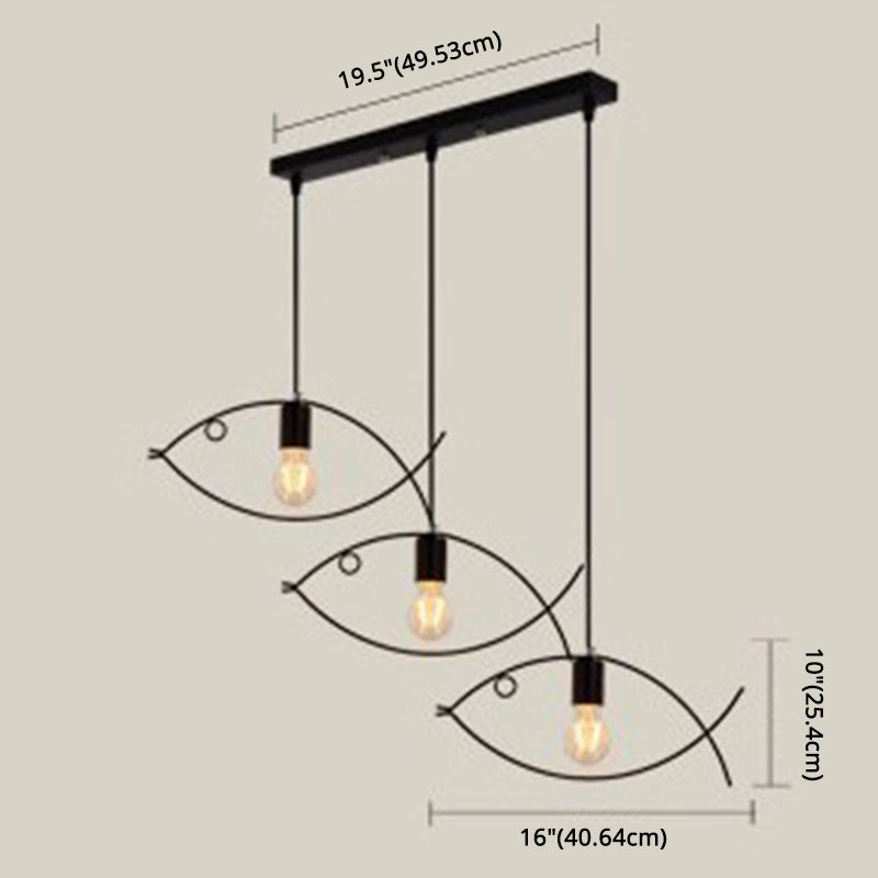 Pendant Lighting Fixture Industrial Style Dinning Room Hanging Ceiling Light with Fish Metal Shade in Black