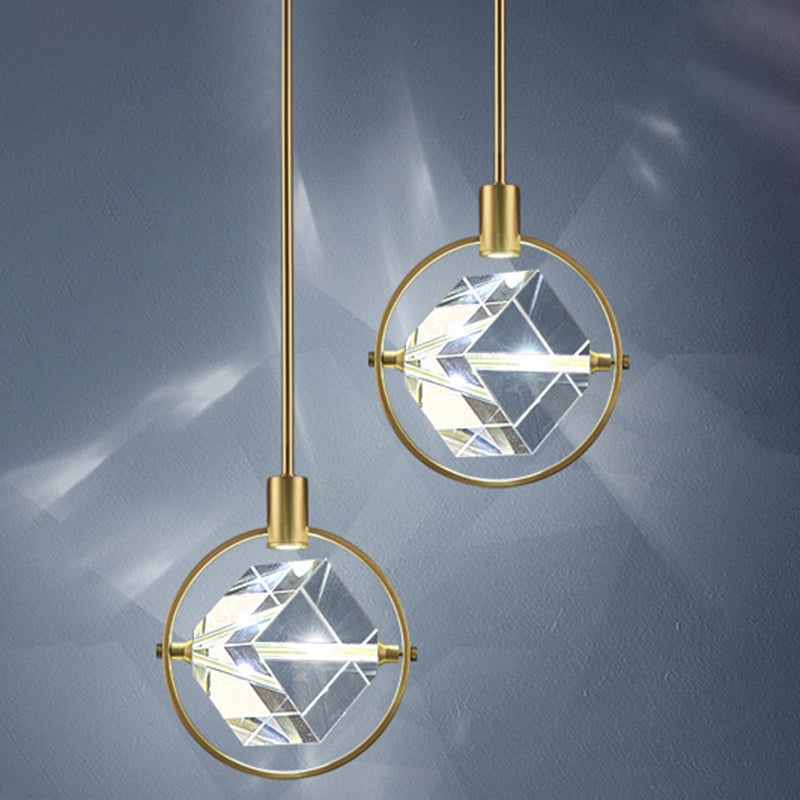 Cristal cubique suspendu plafonnier style moderne LED Gold Éclairage en suspension