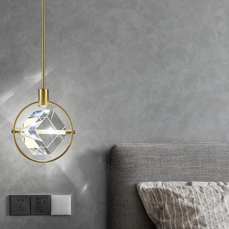 Cristal cubique suspendu plafonnier style moderne LED Gold Éclairage en suspension