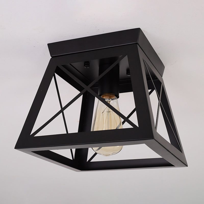 Metal Black Flush Mount Ceiling Light Fixture Square Industrial Style Flush Mount Lamp