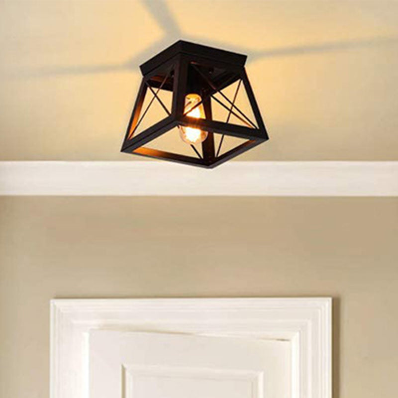 Metal Black Flush Mount Ceiling Light Fixture Square Industrial Style Flush Mount Lamp