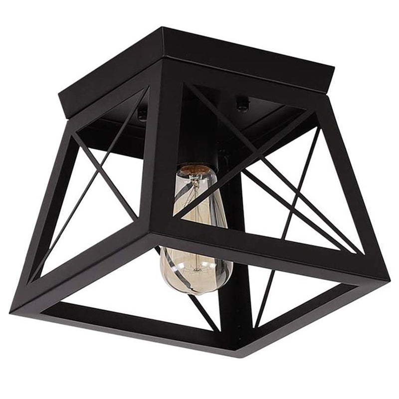 Metal Black Flush Mount Ceiling Light Fixture Square Industrial Style Flush Mount Lamp