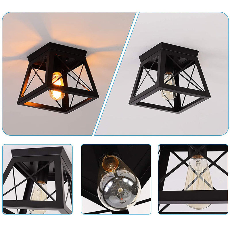 Metal Black Flush Mount Ceiling Light Fixture Square Industrial Style Flush Mount Lamp