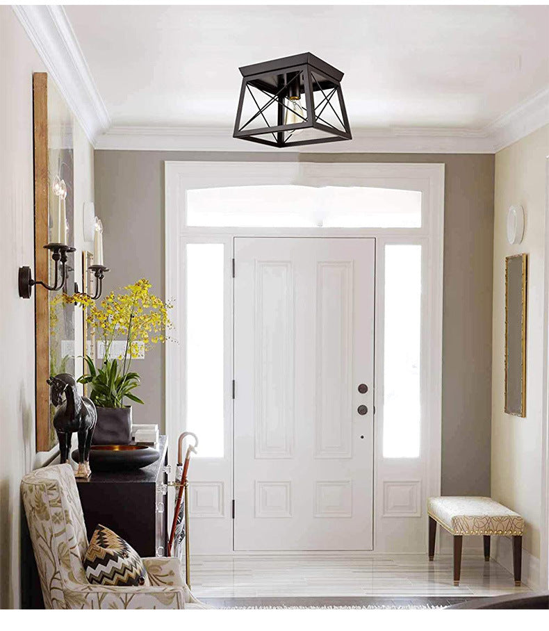 Metal Black Flush Mount Ceiling Light Fixture Square Industrial Style Flush Mount Lamp