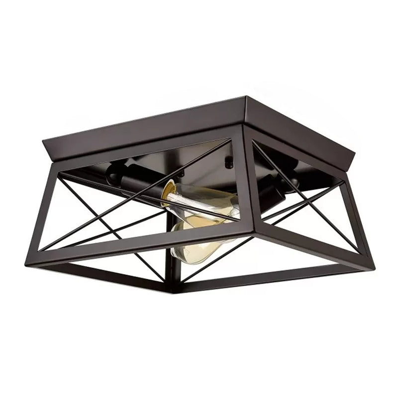 Square Dinning Room Flush Ceiling Light Fixture Industrial Metal Close To Ceiling Lighting
