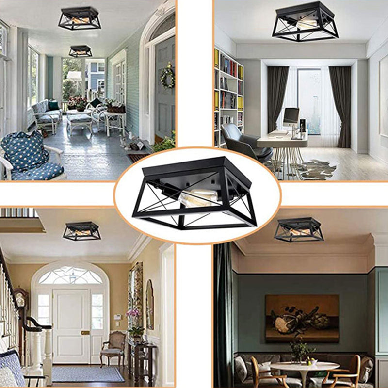 Square Dinning Room Flush Ceiling Light Fixture Industrial Metal Close To Ceiling Lighting