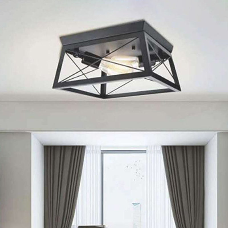 Square Dinning Room Flush Ceiling Light Fixture Industrial Metal Close To Ceiling Lighting