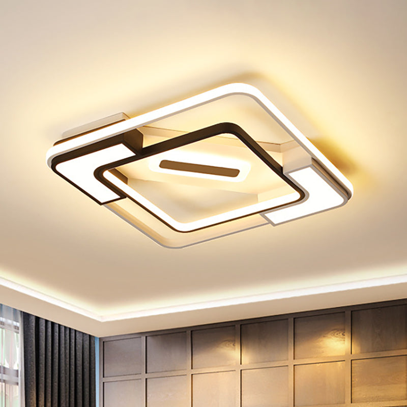 Led gerahmte Unterputzleuchte mit Diffusor Modern Metall Innenraumdecke Flush Licht in Schwarz und Weiß, 16 "/19.5" /35.5 " W