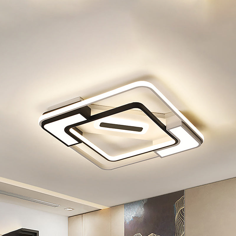 Led gerahmte Unterputzleuchte mit Diffusor Modern Metall Innenraumdecke Flush Licht in Schwarz und Weiß, 16 "/19.5" /35.5 " W