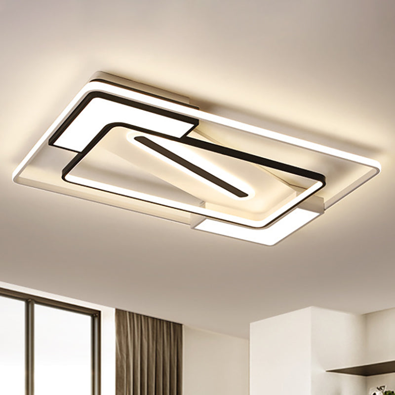 Led gerahmte Unterputzleuchte mit Diffusor Modern Metall Innenraumdecke Flush Licht in Schwarz und Weiß, 16 "/19.5" /35.5 " W
