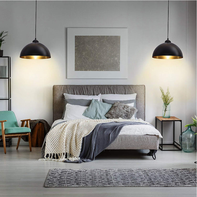 Metal Dome-Shaped Pendant Light Fixture Vintage Style Dinning Room Hanging Pendant Light in Black