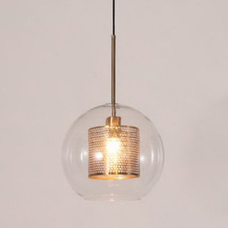 Glass Spherical Pendant Light Fixture Minimalist Hanging Pendant Light in Bronze