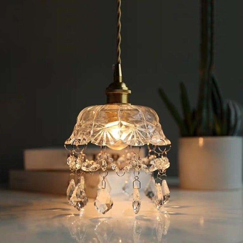 Glass Flower Pendant Ceiling Light Contemporary Suspended Lighting Fixture in Gold