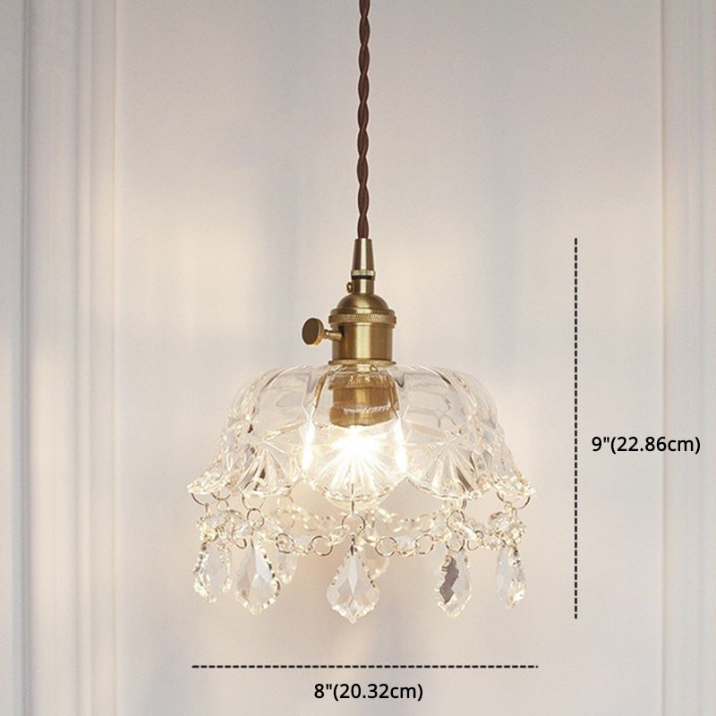 Glass Flower Pendant Ceiling Light Contemporary Suspended Lighting Fixture in Gold