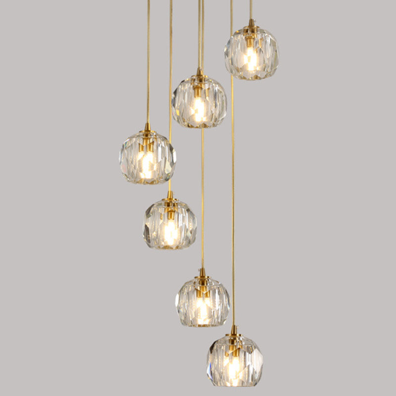 Gold Tapered Hanging Pendant Light Modern Style Crystal Suspended Lighting Fixture