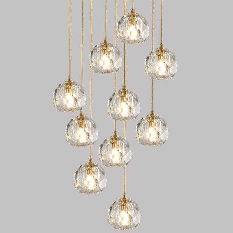 Gold Tapered Hanging Pendant Light Modern Style Crystal Suspended Lighting Fixture