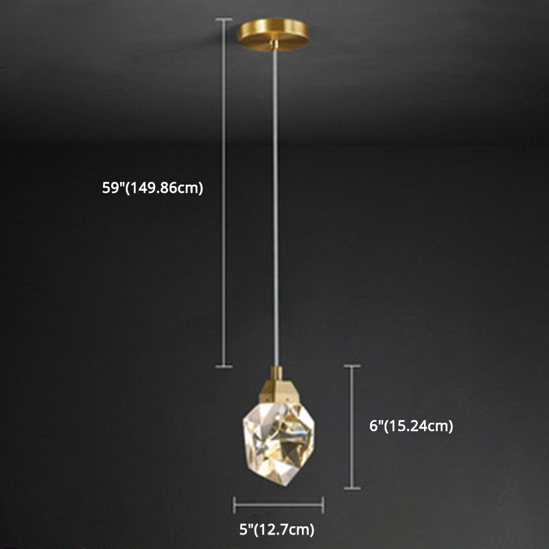Crystal Stone-Shape Pendant Light Fixture Contemporary Style Down Lighting Pendant in Gold