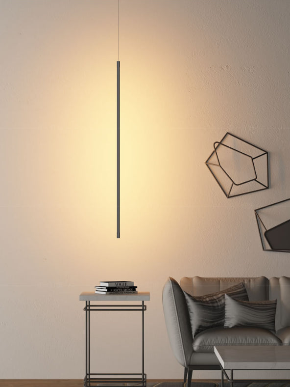 Luce di illuminazione a sospensione in metallo lineare Lampada sospensione a soffitto nera a LED contemporanea