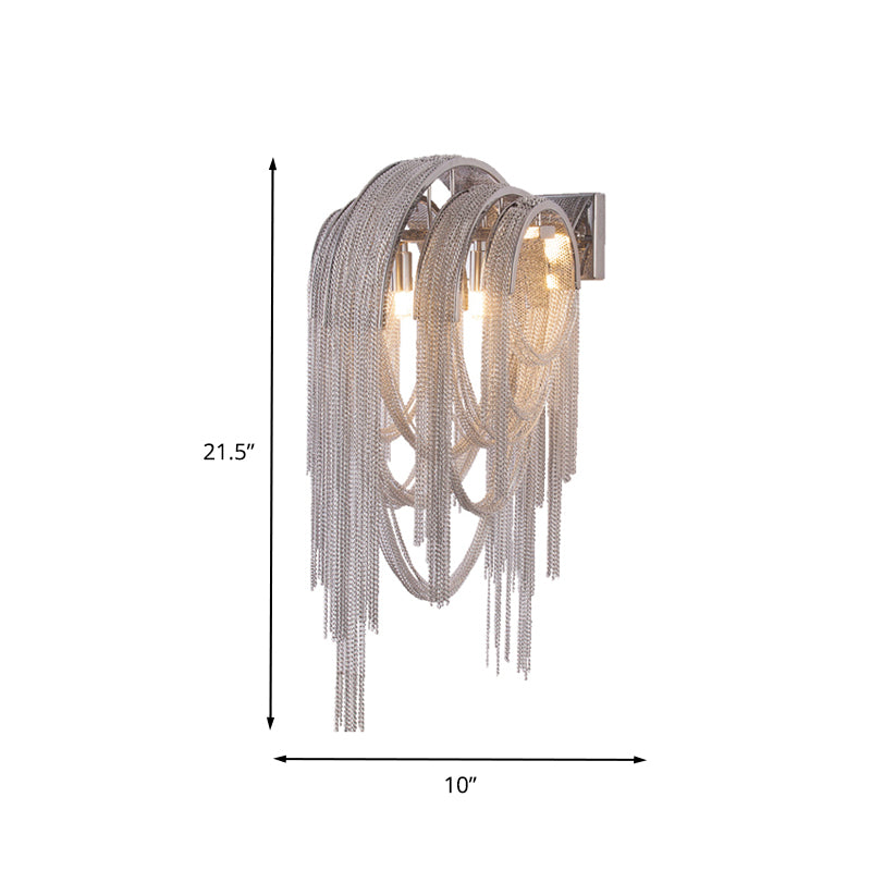 Tassel Sconce Light Fixture Modern Metal Chain 2 Lights Bedroom Wall Light Sconce in Chrome