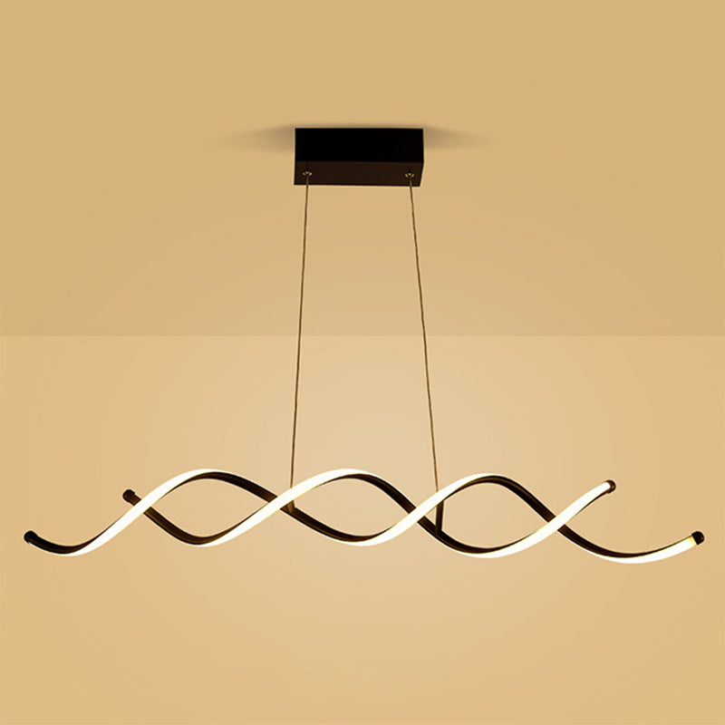 Wave Dinning Room Pendant Ceiling Light Metal LED Contemporary Suspended Lighting Fixture in Black