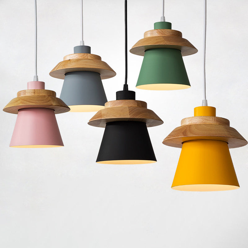 Metal Wooden Top Pendant Light Fixture Minimalist Down Lighting Pendant for Dinning Room