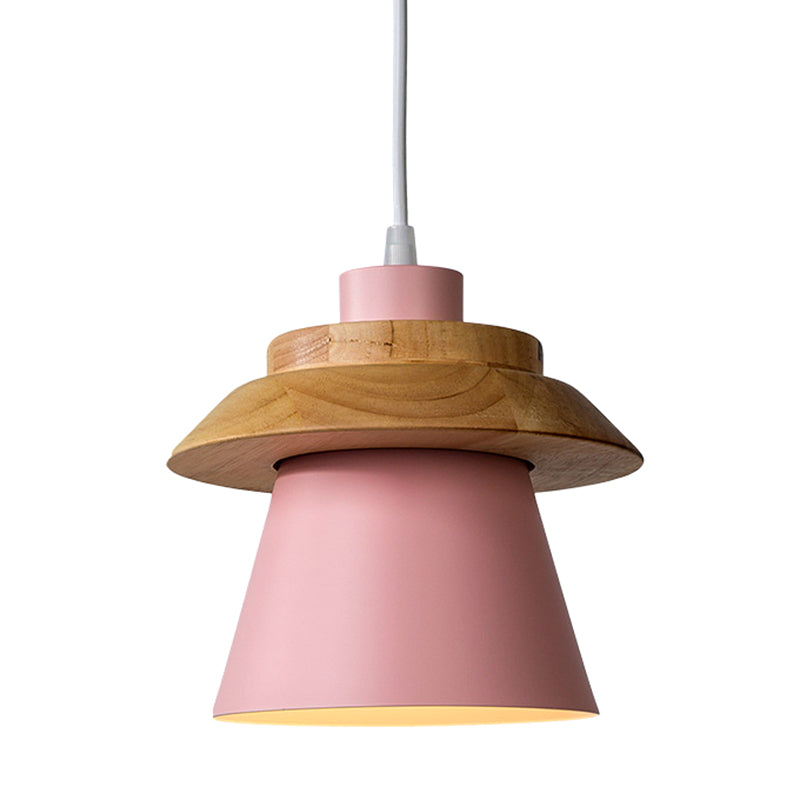 Metal Wooden Top Pendant Light Fixture Minimalist Down Lighting Pendant for Dinning Room