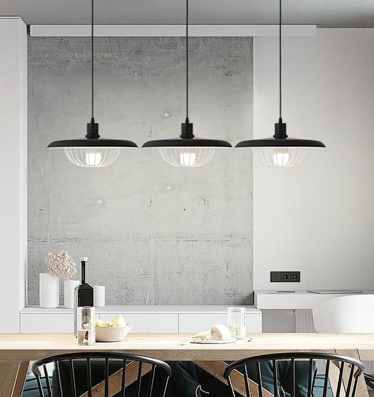 Stile moderno a sospensione a ciondolo a filo lampada gabbia giù per il ciondolo di illuminazione con tonalità metallica