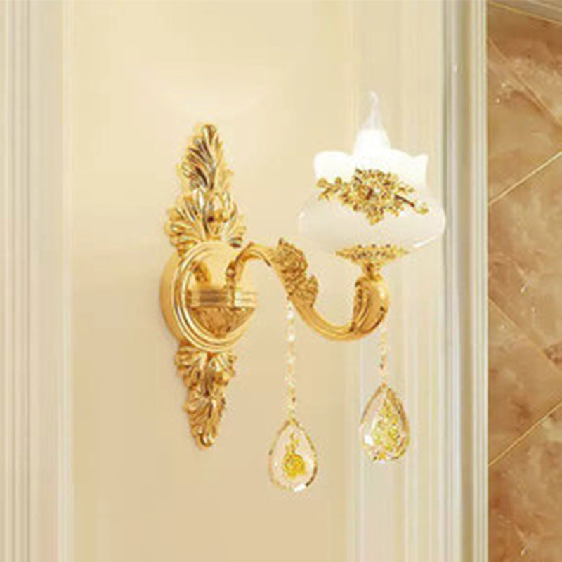 Classic Candelabra Hanging Chandelier Faux Jade Pendulum Light with Curved Arm in Gold