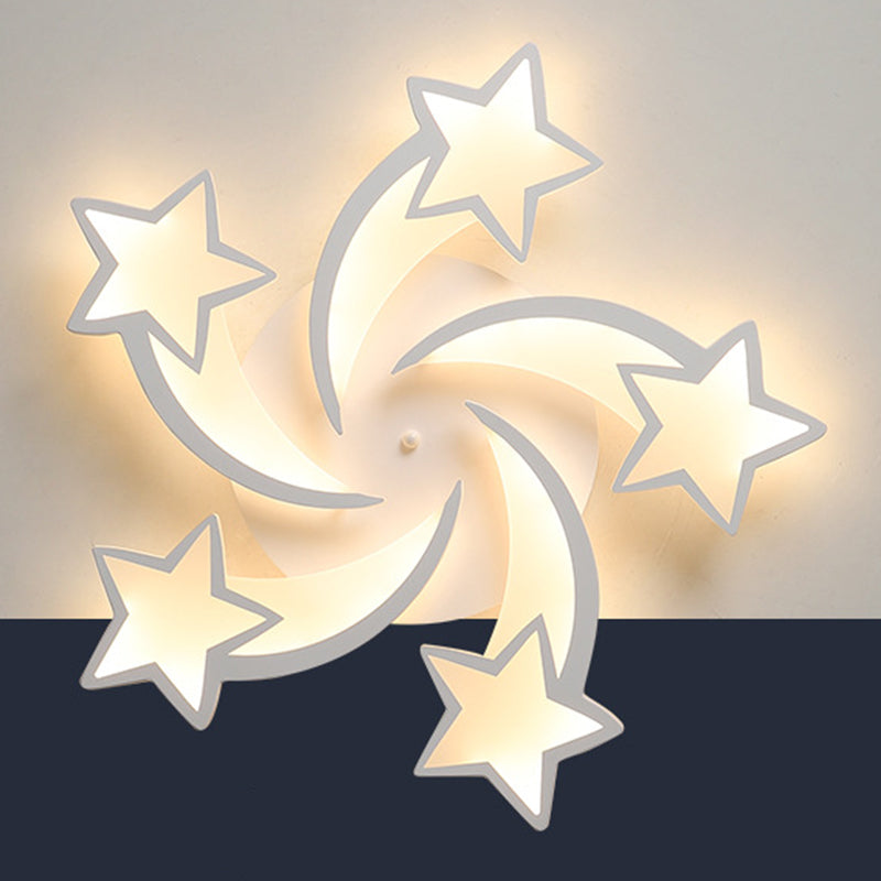 Stars Ceiling Flush Mount Light Contemporary Acrylic LED Bedroom Ceiling Mount Light Fixture in White
