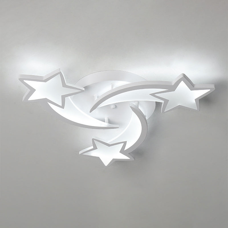 Stars Ceiling Flush Mount Light Contemporary Acrylic LED Bedroom Ceiling Mount Light Fixture in White