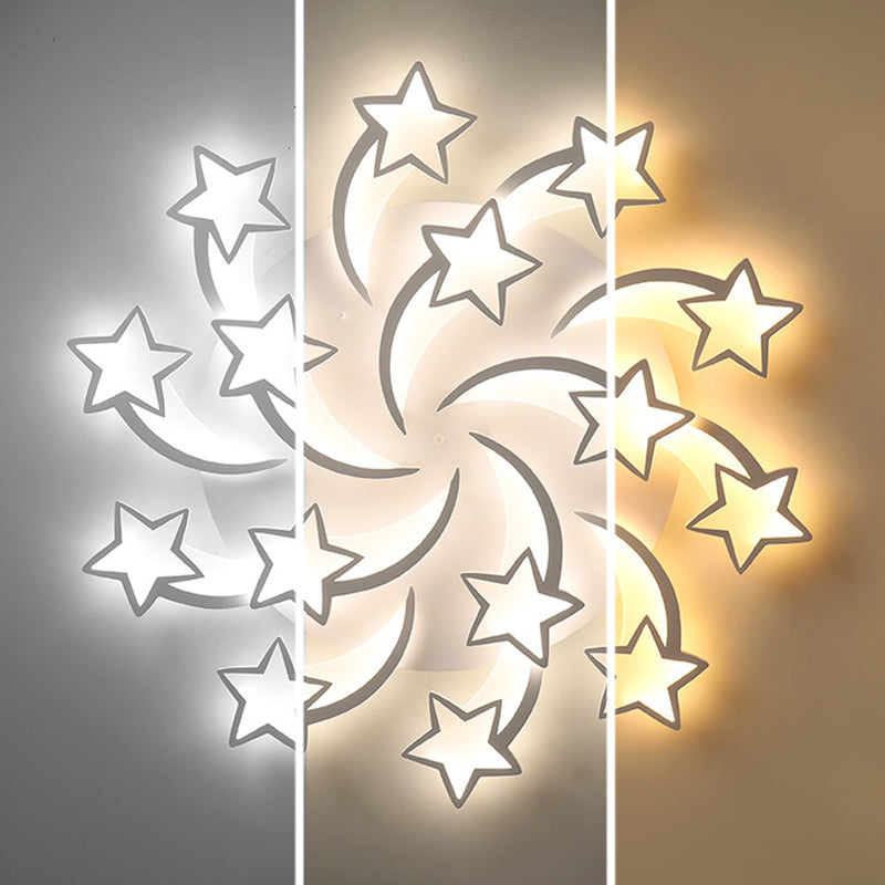 Stars Ceiling Flush Mount Light Contemporary Acrylic LED Bedroom Ceiling Mount Light Fixture in White