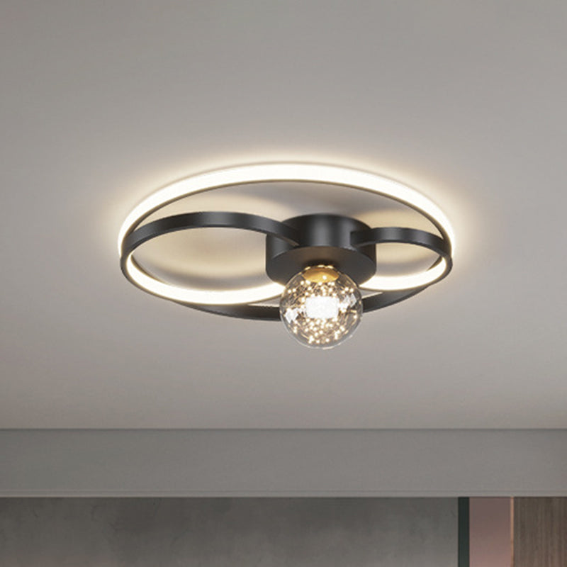 Modern LED Flush Mount Ceiling Light Fixture Black Round Close To Ceiling Lighting with Metal Shade