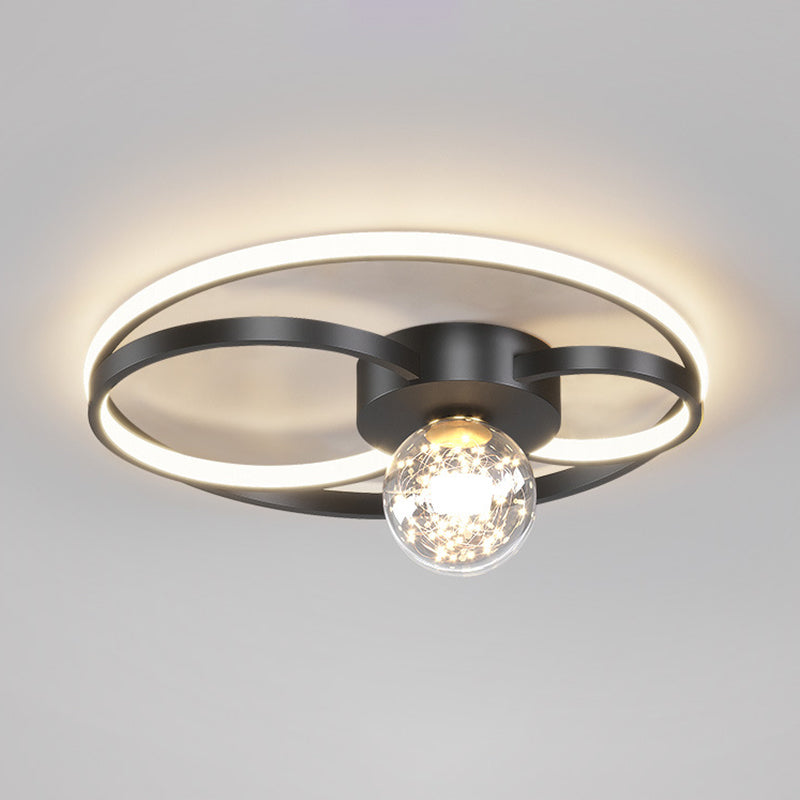 Modern LED Flush Mount Ceiling Light Fixture Black Round Close To Ceiling Lighting with Metal Shade