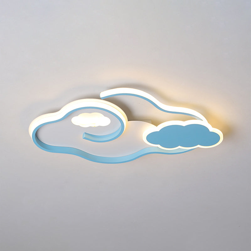 Cloud Kids Bedroom Ceiling Flush Mount Light Metal LED Contemporary Flush Mount Lamp in Blue