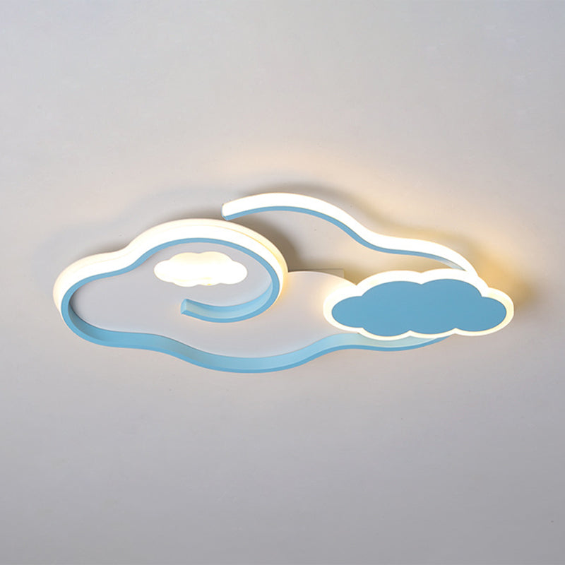 Cloud Kids Bedroom Ceiling Flush Mount Light Metal LED Contemporary Flush Mount Lamp in Blue